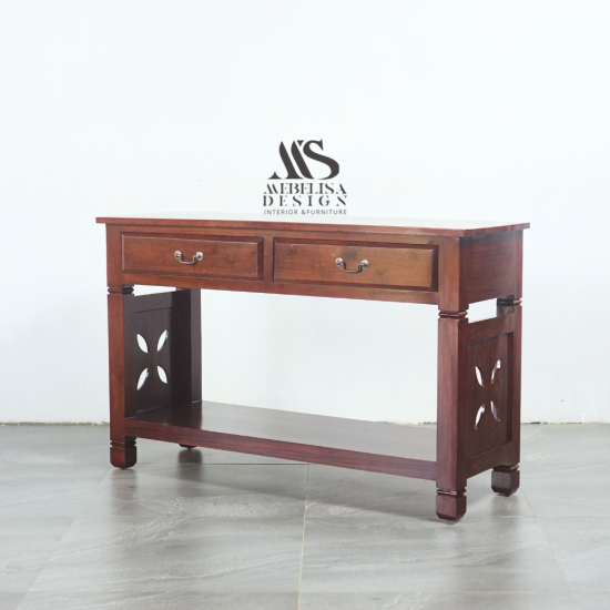 Meja Konsol Dinding Minimalis 2 Laci Kayu Jati Solid