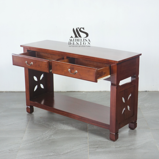 Meja Konsol Dinding Minimalis 2 Laci Kayu Jati Solid