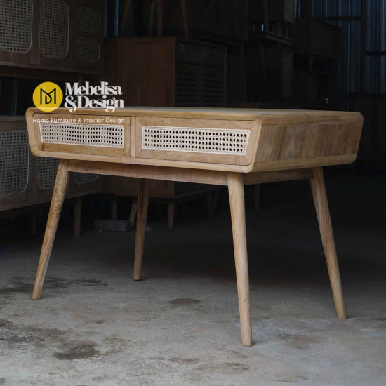 Meja Konsol Jati 3 Laci Kombinasi Anyaman Rotan Meja Konsol Jati 3 Laci Kombinasi Anyaman Rotan