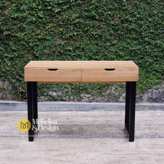 Meja Konsol Kayu Jati Industrial Kaki Besi Stainless Meja Konsol Kayu Jati Industrial Kaki Besi Stainless