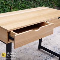 Meja Konsol Kayu Jati Industrial Kaki Besi Stainless