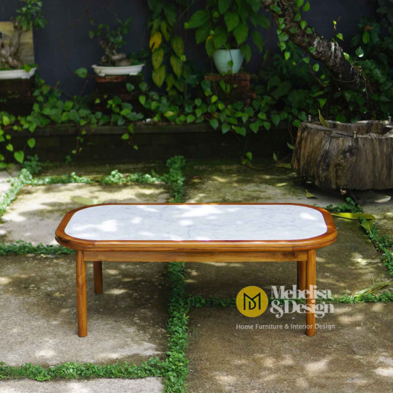 Meja Kopi Ruang Tamu Top Marmer Rangka Jati
