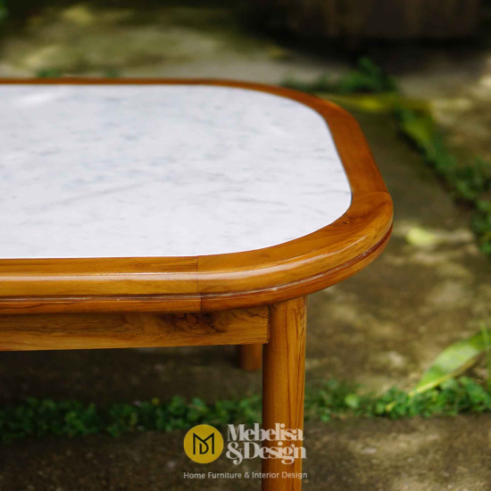 Meja Kopi Ruang Tamu Top Marmer Rangka Jati