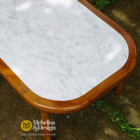 Meja Kopi Ruang Tamu Top Marmer Rangka Jati