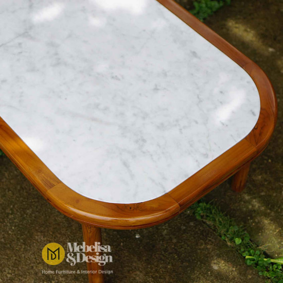 Meja Kopi Ruang Tamu Top Marmer Rangka Jati