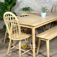 Meja Makan Panjang Retro Set Kursi Bangku Makan