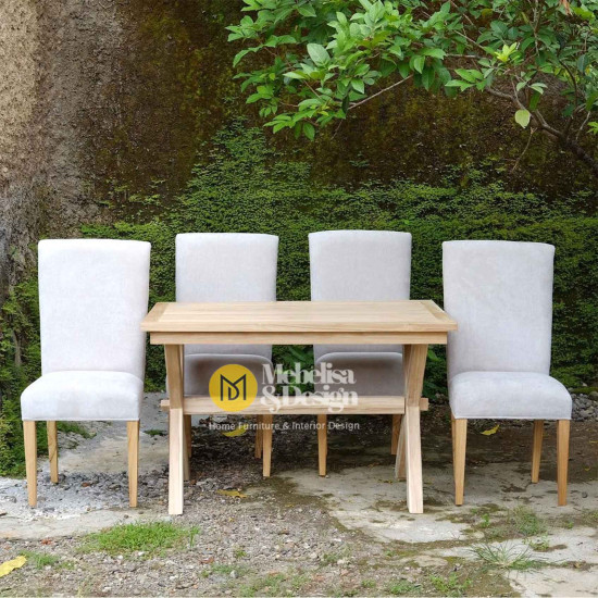 Meja Makan Set 4 Kursi Jok Minimalis Natural Bleaching