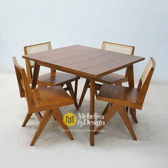 Meja Makan Set 4 Kursi Minimalis Jati Mix Rotan Meja Makan Set 4 Kursi Minimalis Jati Mix Rotan
