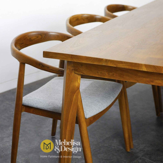 Meja Makan Set 6 Kursi Cafe Model Retro Kayu Jati