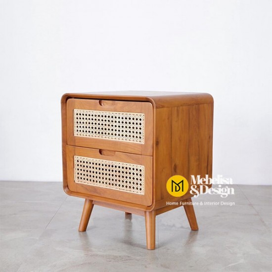 Meja Nakas Bedside Idris 2 Laci Rotan Meja Nakas Bedside Idris 2 Laci Rotan