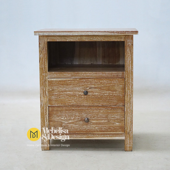Meja Nakas Laci Minimalis Jati White Rustic