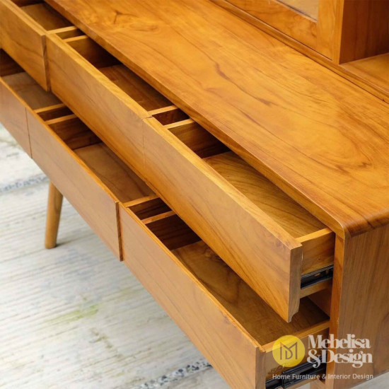 Meja Rias Kayu Jati Minimalis Retro 6 Laci
