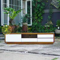 Meja TV Kayu Jati Minimalis Modern Kombinasi Putih