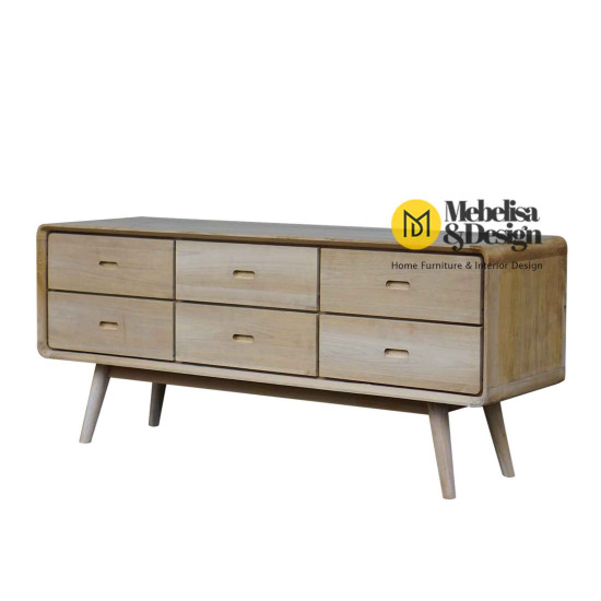 Mid-Century Bufet Meja TV Laci 6 Minimalis Jati