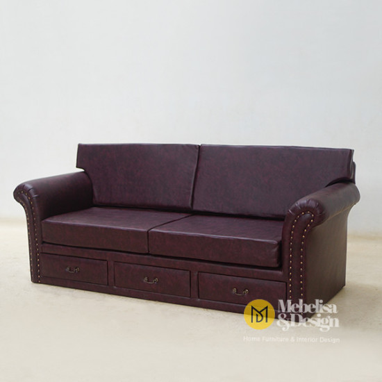 Mid-Century Sofa 3 Dudukan Full Jok 3 Laci