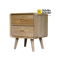Nakas Bedside Lengkung 2 Laci Retro Kayu Jati