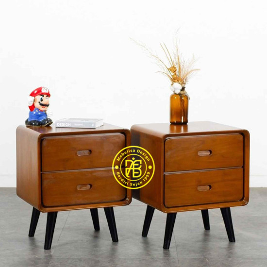 Nakas Bedside Minimalis Retro Kayu Jati 2 Laci Nakas Bedside Minimalis Retro Kayu Jati 2 Laci