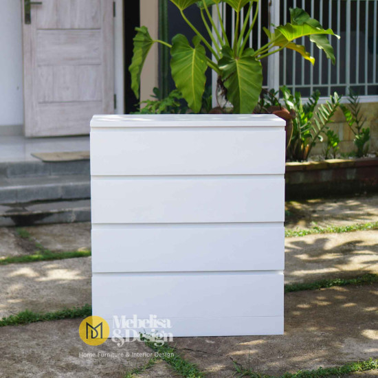 Nakas Laci Minimalis Duco Putih 4 Laci Modern