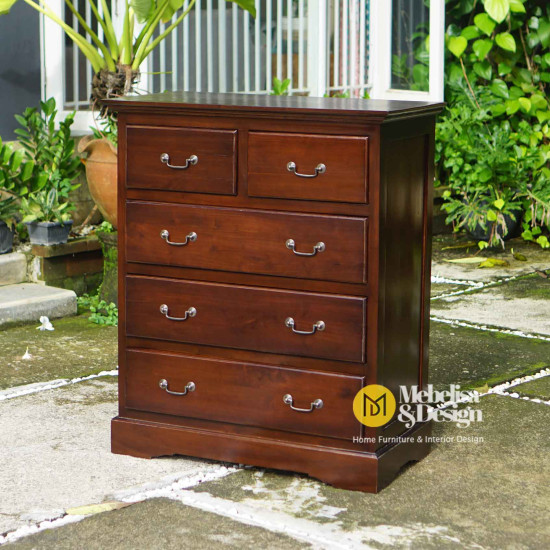 Nakas Minimalis Lemari Arsip Kayu Jati 5 Laci Antik