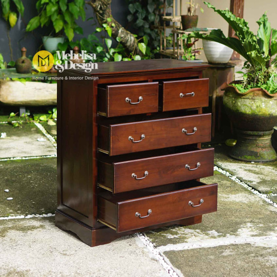 Nakas Minimalis Lemari Arsip Kayu Jati 5 Laci Antik