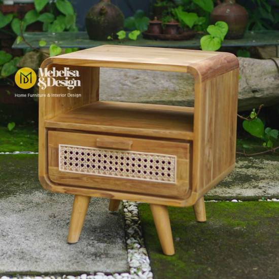Nordland Bedside Table Retro Jati Mix Rotan 1 Laci