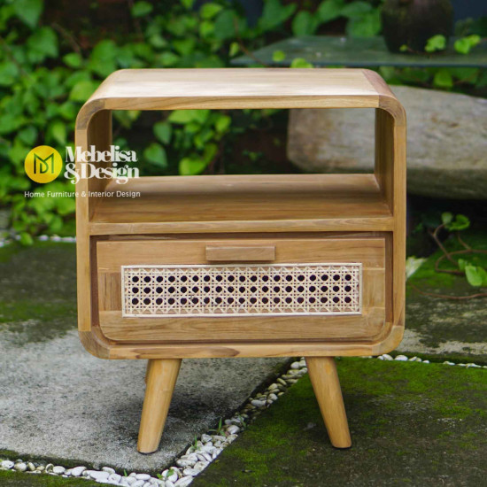 Nordland Bedside Table Retro Jati Mix Rotan 1 Laci