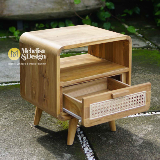 Nordland Bedside Table Retro Jati Mix Rotan 1 Laci