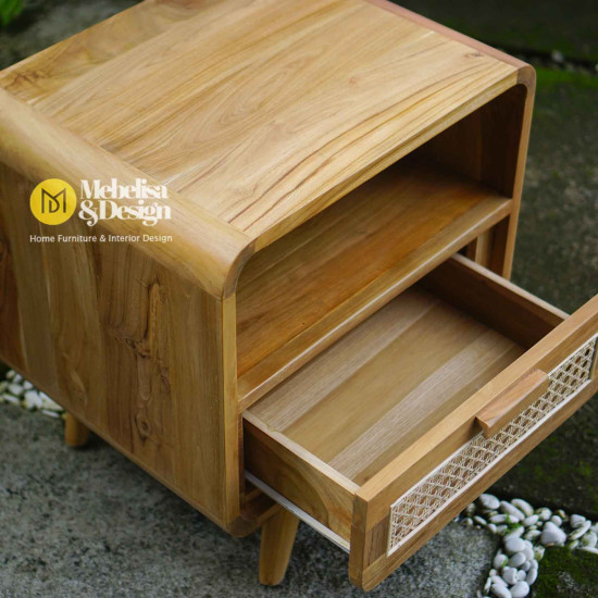 Nordland Bedside Table Retro Jati Mix Rotan 1 Laci