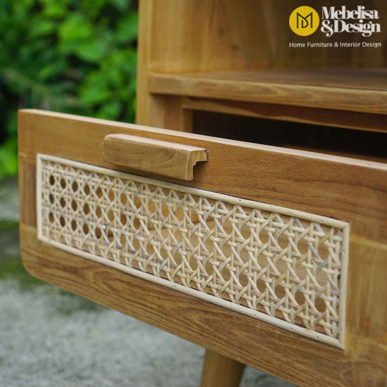 Nordland Bedside Table Retro Jati Mix Rotan 1 Laci