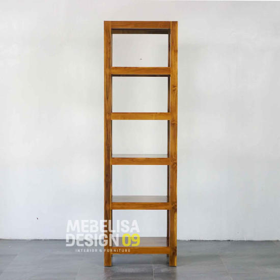 Rak Buku Minimalis Pajangan Ruang Tamu Kayu Jati