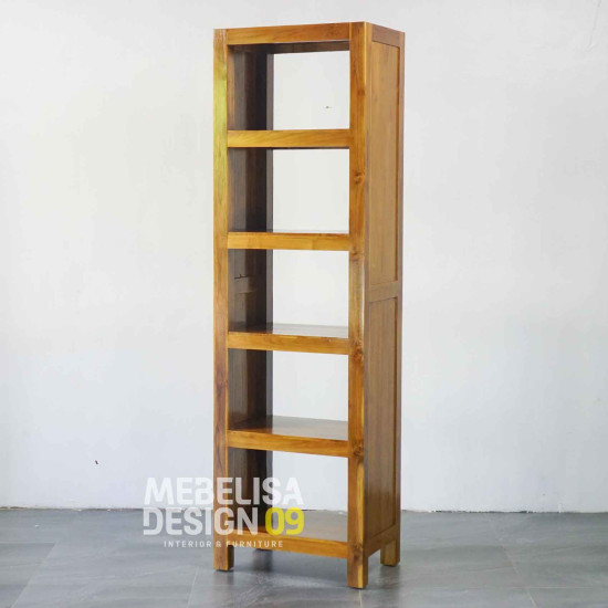 Rak Buku Minimalis Pajangan Ruang Tamu Kayu Jati