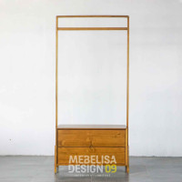 Rak Tempat Gantungan Baju Kayu Jati Solid 2 Laci