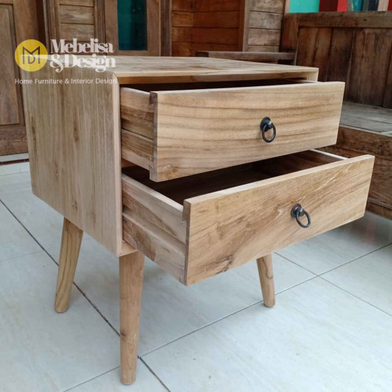 Recycled Teak 2-Drawer Mid-Century Nightstand Recycled Teak 2-Drawer Mid-Century Nightstand