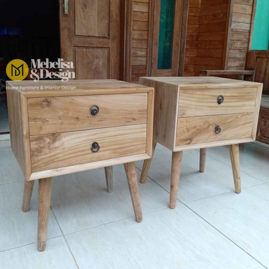 Recycled Teak 2-Drawer Mid-Century Nightstand Recycled Teak 2-Drawer Mid-Century Nightstand