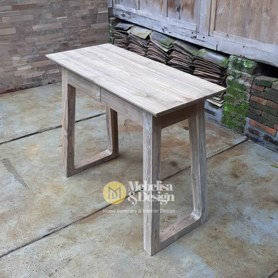 Scandinavian Writing Desk Recycled Teak Wood 2 Drawers