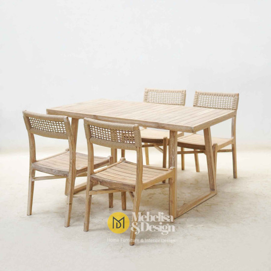 Outdoor Dining Table Chair Set 4 Chairs Rustic Finishing Teak