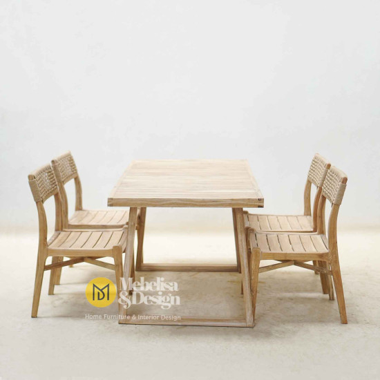 Outdoor Dining Table Chair Set 4 Chairs Rustic Finishing Teak
