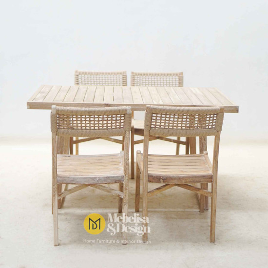 Outdoor Dining Table Chair Set 4 Chairs Rustic Finishing Teak