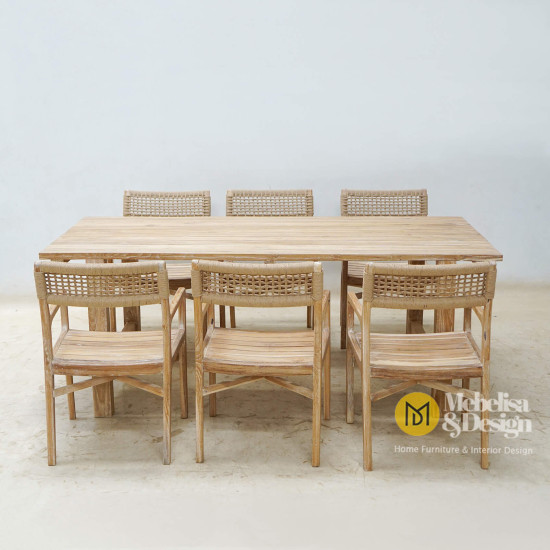 Rustic Teak Outdoor Dining Table Chair Set 6 Chairs