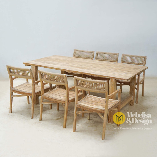 Rustic Teak Outdoor Dining Table Chair Set 6 Chairs