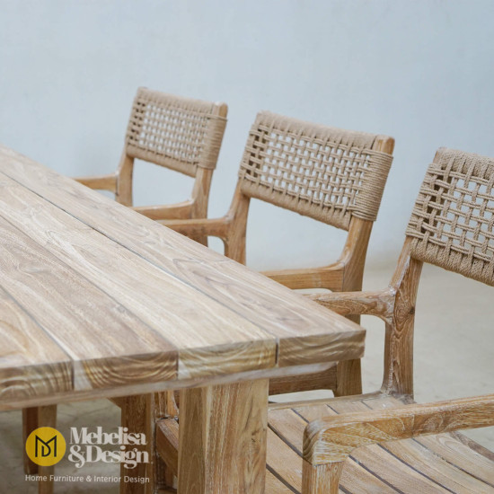 Rustic Teak Outdoor Dining Table Chair Set 6 Chairs