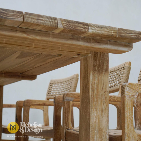 Rustic Teak Outdoor Dining Table Chair Set 6 Chairs