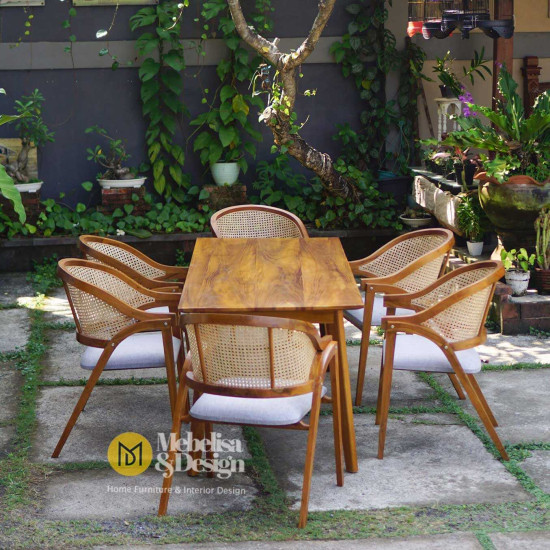Set Meja Kursi Ruang Makan 6K Anyaman Rotan