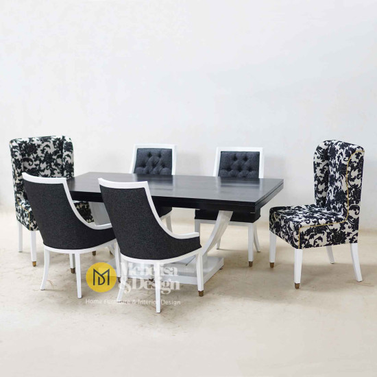 Set Meja Makan 6 Kursi Modern Jok Mewah Duco Putih