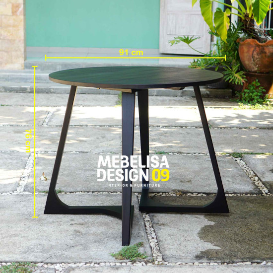 Set Meja Makan Bulat Jati 4 Kursi Retro Modern