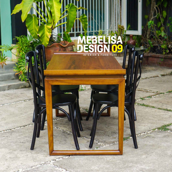 Set Meja Makan Jati Minimalis 4 Kursi Vintage