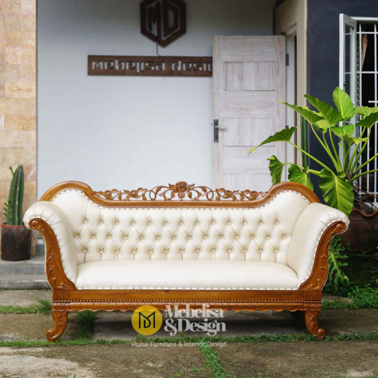 Sofa Bangku Kayu Jati Ukiran Depan TV Mebel Jepara