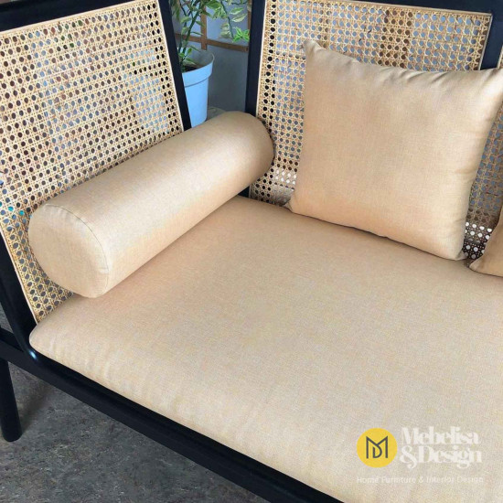 Sofa Kayu Jati Kombinasi Rotan Alami 3 Seater