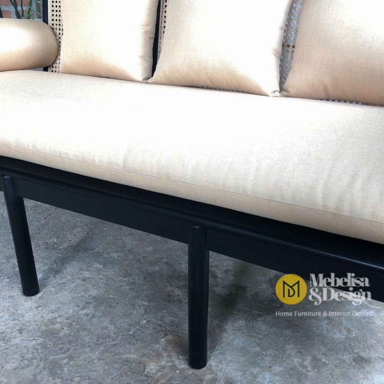 Sofa Kayu Jati Kombinasi Rotan Alami 3 Seater