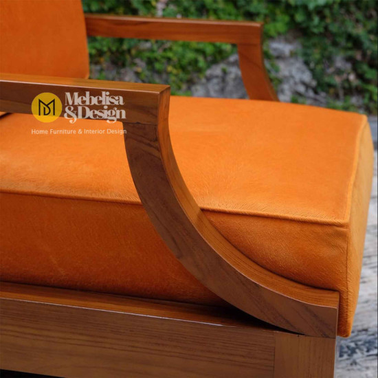 Sofa Santai Single Kayu Jati Minimalis Plus Ottoman